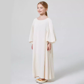 Middle Eastern Girl Kebaya Solid Color Elastic Pleated Sleeves Abaya