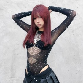 Hot Rhinestone Top Long Sleeve Sexy Underwear
