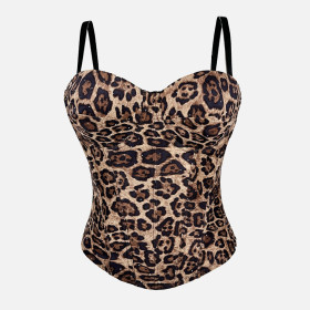 Leopard Print Camisole Gold Velvet Vest Stretch Gathered Herringbone Shaping Bra