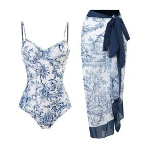 Printed Underwired Hard-pack Swimsuit Chiffon Maxi Skirt