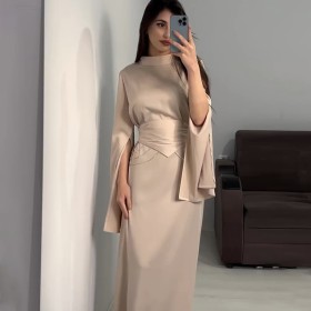 Satin Turtleneck Long-sleeved Dress