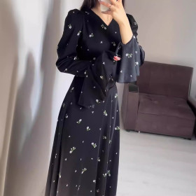 Ruffle Sleeve Waisted Floral Dress