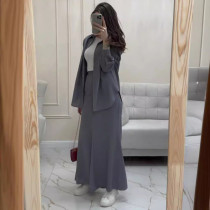 Loose Long-sleeved Shirt with Elastic Waist and Long Skirt Two-piece Set