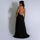 Halterneck Deep V-neck Slit Dress