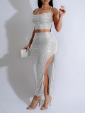 Slit Skirt Camisole Sequin Skirt Suit