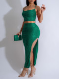 Slit Skirt Camisole Sequin Skirt Suit