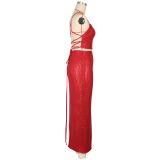 Slit Skirt Camisole Sequin Skirt Suit