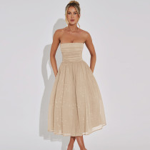 Strapless Off-shoulder Sequined Double-layer Tight Waist Dress