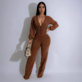 Spliced ​​V-neck long-sleeved jumpsuit