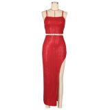 Slit Skirt Camisole Sequin Skirt Suit