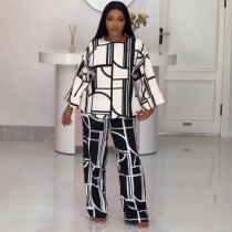 Printed Round Neck Long Sleeves Loose Two Piece Set