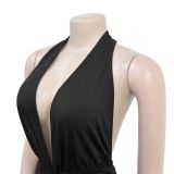 Halterneck Deep V-neck Slit Dress