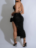 Slit Skirt Camisole Sequin Skirt Suit