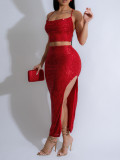 Slit Skirt Camisole Sequin Skirt Suit