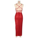Slit Skirt Camisole Sequin Skirt Suit