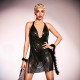 Metallic Sequin Suspender V-neck Halterneck Slit Dress