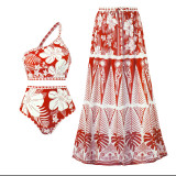 One Shoulder Mesh Skirt Swimsuit Set