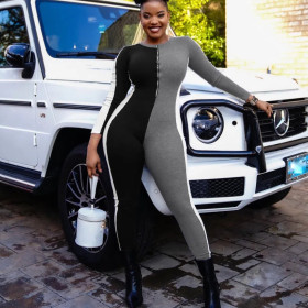 Stylish Long Sleeve Contrast Color Jumpsuit