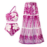 One Shoulder Mesh Skirt Swimsuit Set