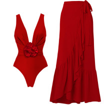 Large Flower Swimsuit Belly Cover Set