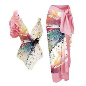 Printed Chiffon Skirt Swimsuit