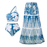 One Shoulder Mesh Skirt Swimsuit Set