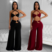 Solid Color Sexy Tube Top Trousers Two Piece Set