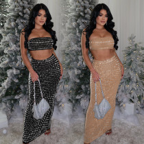 Two-piece Bandeau and Ruffled Hip-hugging Long Skirt Set