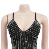 Strappy Arm-length Skirt with Rhinestones