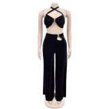 Solid Color Sexy Tube Top Trousers Two Piece Set