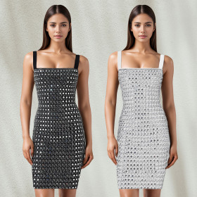 Slim-fitting Rhinestone Suspender Dress