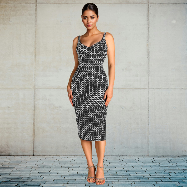 Backless Rhinestone Strap Armband Dress