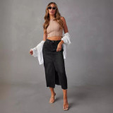Slit Denim Long Skirt