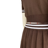 Knitted Sweater Exposed Waist POLO Collar Short-sleeved Pleated Skirt Two-piece Set