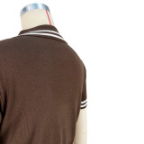 Knitted Sweater Exposed Waist POLO Collar Short-sleeved Pleated Skirt Two-piece Set