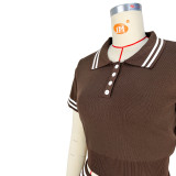 Knitted Sweater Exposed Waist POLO Collar Short-sleeved Pleated Skirt Two-piece Set