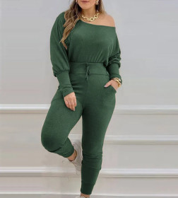 Off-shoulder Casual Top Suit with Strappy Leggings
