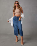 Slit Denim Long Skirt