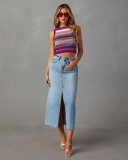 Slit Denim Long Skirt