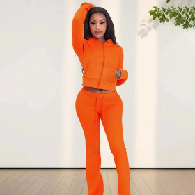 Hooded Cardigan Drawstring Micro-flared Pants Suit