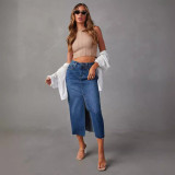 Slit Denim Long Skirt