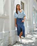 Slit Denim Long Skirt