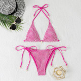 Solid Color Fishnet Sexy Hollow Two Piece Set