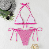 Solid Color Fishnet Sexy Hollow Two Piece Set
