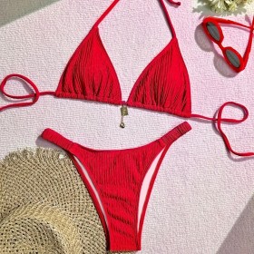 Parted High-waisted Smocked Swimsuit