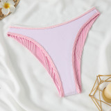 Solid Color Bandeau Bikini Split High Waist Pleated Lace-up Swimsuit