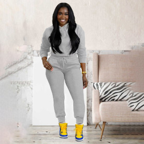 Hooded Sweatshirt Drawstring Pocket Pants Sports Suit