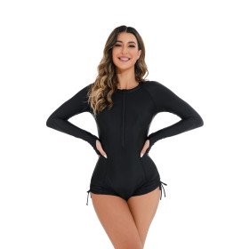 One Piece Swimsuit Women's Sports Long Sleeve Zipper Swimsuit