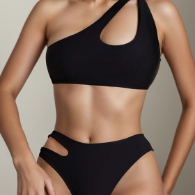 One Shoulder Cutout Split Bandeau Bikini Swimsuit