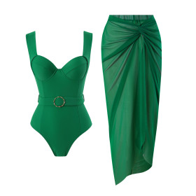 Solid Color One Piece Swimsuit Swimsuit Set